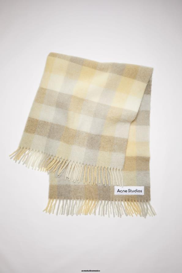 Acne Studios accesorios amarillo pálido/beige/gris 0T4HT872 bufanda tipo manta de cuadros en mezcla de alpaca