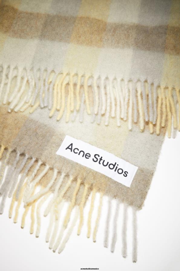 Acne Studios accesorios amarillo pálido/beige/gris 0T4HT872 bufanda tipo manta de cuadros en mezcla de alpaca
