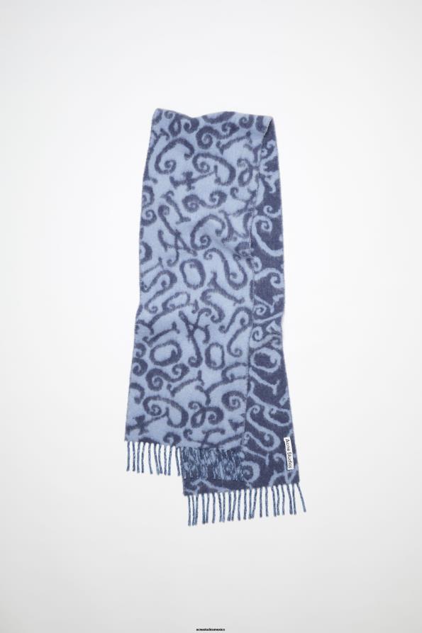 Acne Studios accesorios azul/lila 0T4HT559 bufanda con monograma en jacquard