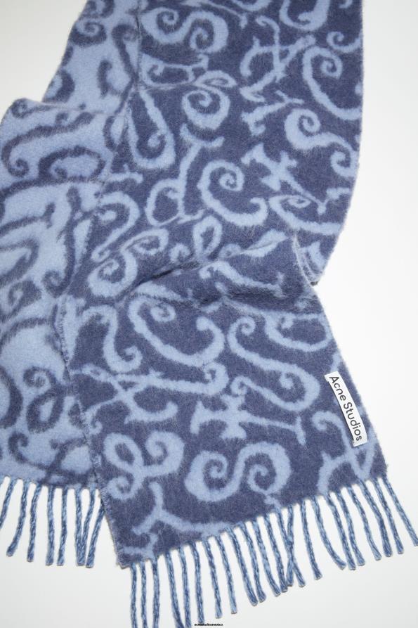 Acne Studios accesorios azul/lila 0T4HT559 bufanda con monograma en jacquard