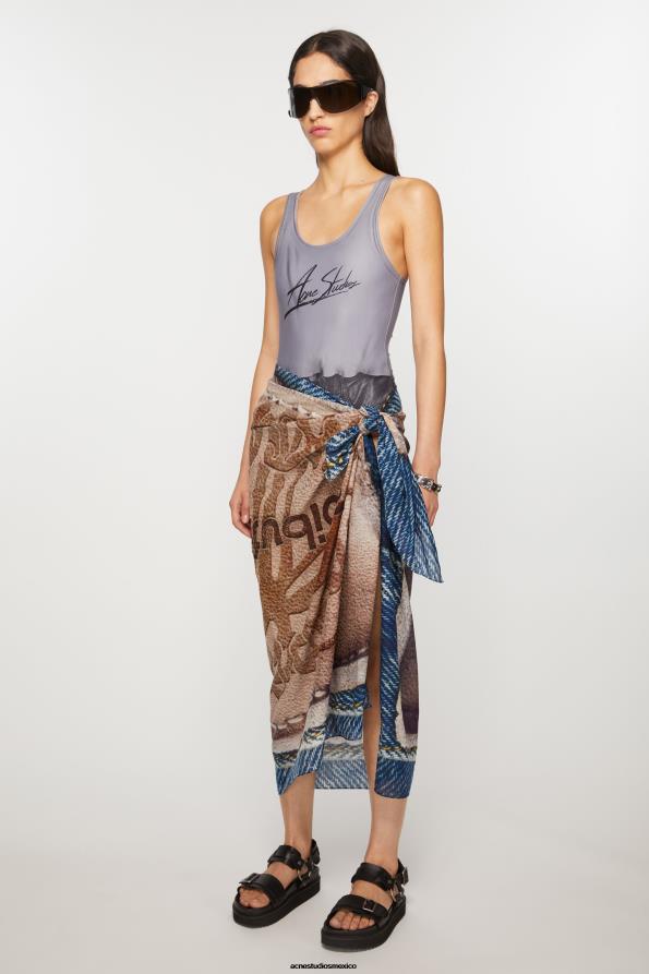 Acne Studios accesorios beige/azul 0T4HT787 bufanda oversize estampada