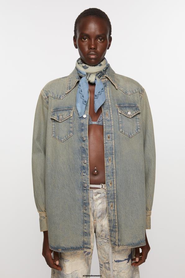 Acne Studios accesorios beige polvoriento/azul claro 0T4HT775 bufanda de lana ligera estampada