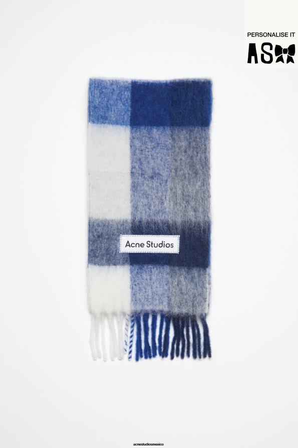 Acne Studios accesorios blanco/gris/azul real 0T4HT566 bufanda de mohair a cuadros