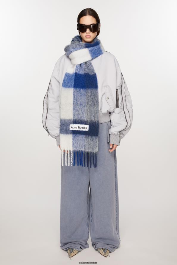 Acne Studios accesorios blanco/gris/azul real 0T4HT566 bufanda de mohair a cuadros