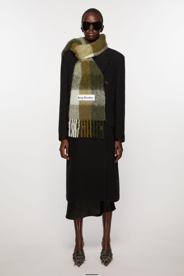 Acne Studios accesorios gris topo/verde/negro 0T4HT564 bufanda de mohair a cuadros