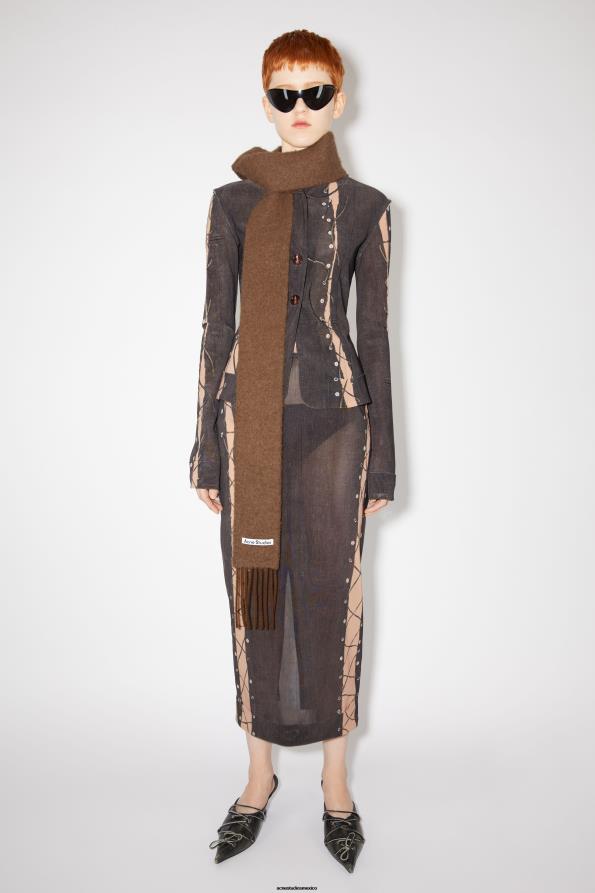 Acne Studios accesorios marrón almendra 0T4HT657 Bufanda con flecos de lana y alpaca - Skinny