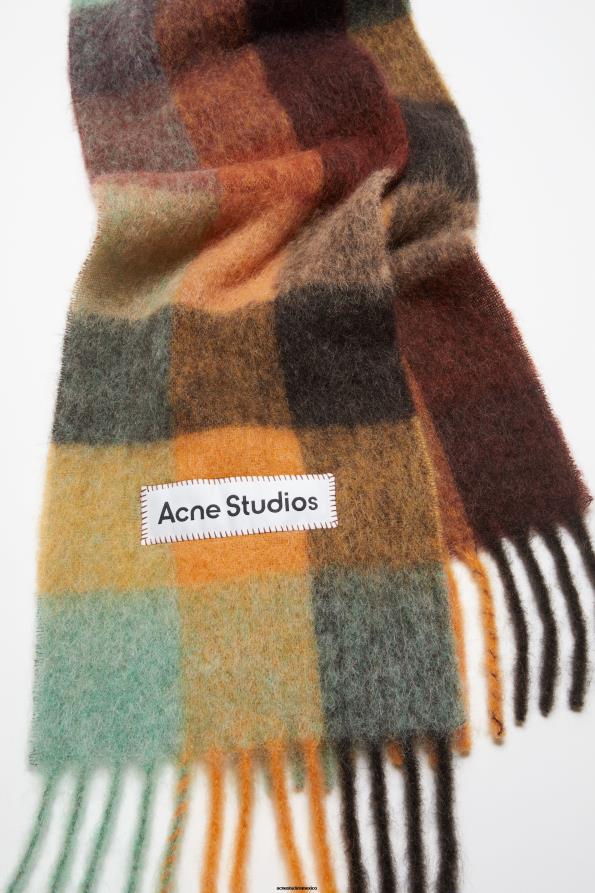 Acne Studios accesorios marrón castaño/amarillo/verde 0T4HT623 bufanda de mohair a cuadros