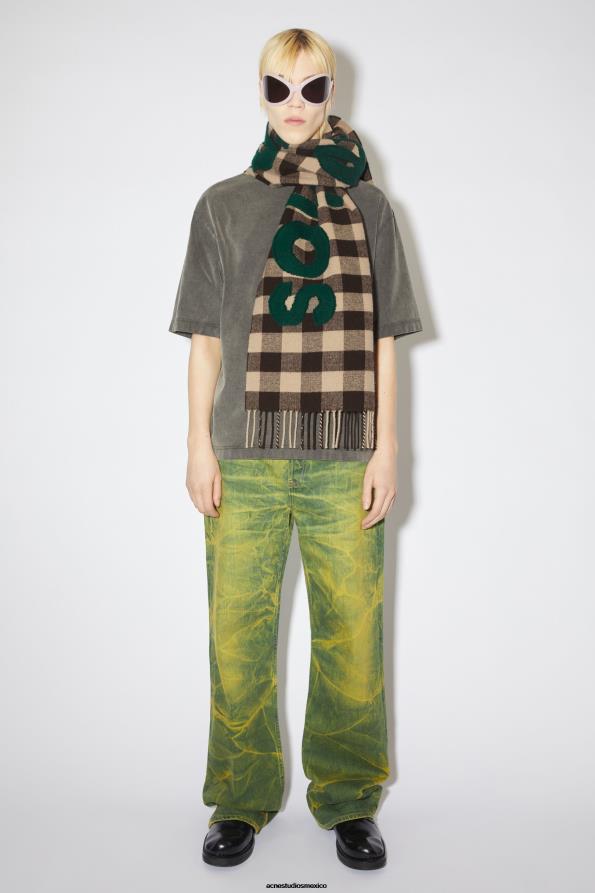 Acne Studios accesorios marrón/verde 0T4HT637 bufanda con logo a cuadros