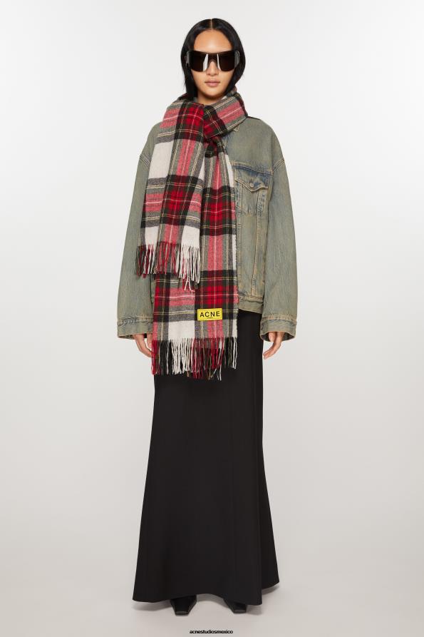 Acne Studios accesorios negro/rojo/blanco 0T4HT444 bufanda a cuadros con flecos