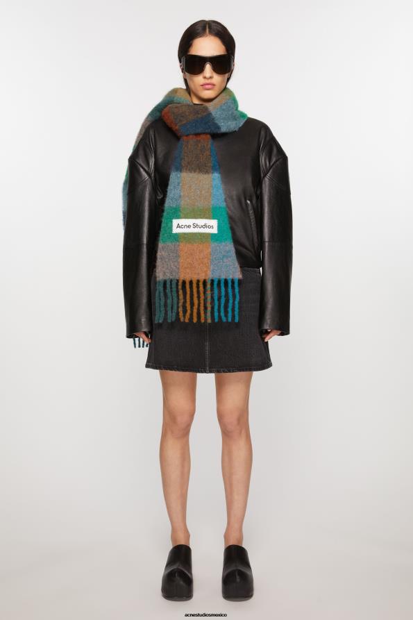 Acne Studios accesorios turquesa/camello/azul 0T4HT542 bufanda de mohair a cuadros
