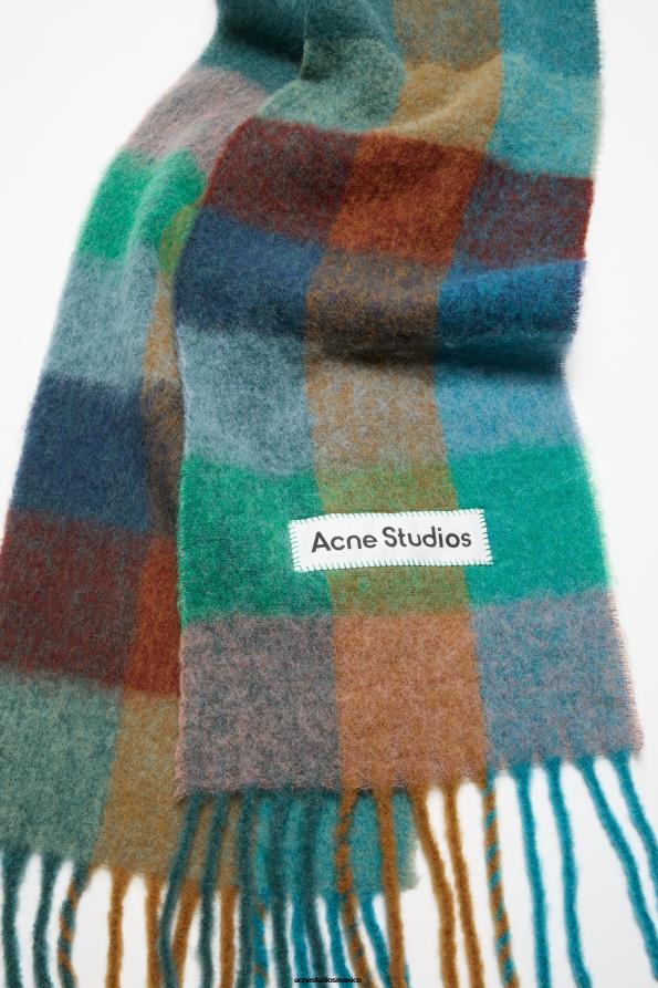 Acne Studios accesorios turquesa/camello/azul 0T4HT542 bufanda de mohair a cuadros