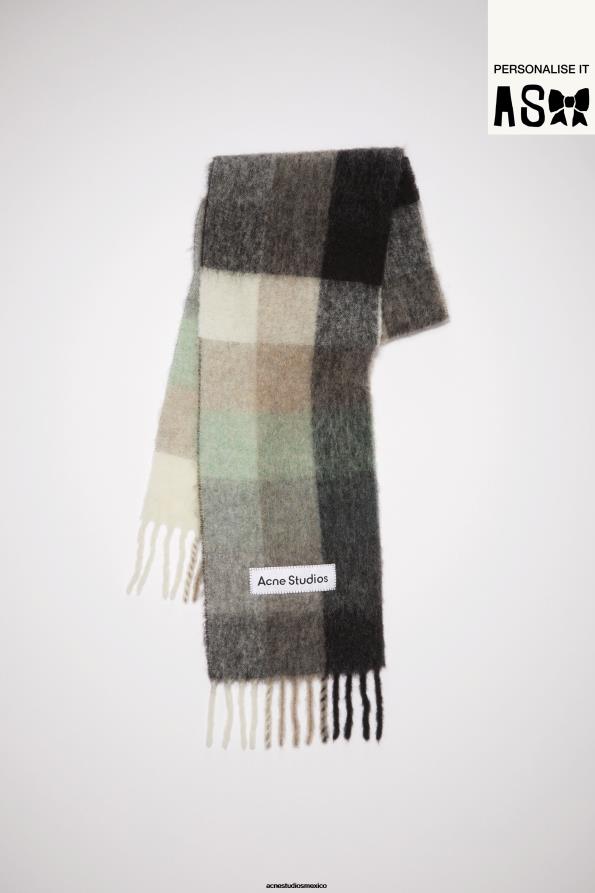 Acne Studios accesorios verde/gris/negro 0T4HT574 bufanda de mohair a cuadros