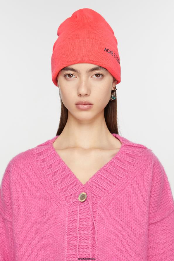 Acne Studios accesorios rosa fluo 0T4HT782 gorro con logo bordado