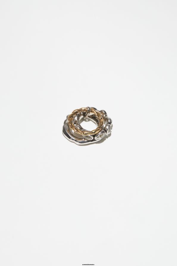 Acne Studios accesorios plata antigua/oro antiguo 0T4HT649 anillo de mezcla de trío