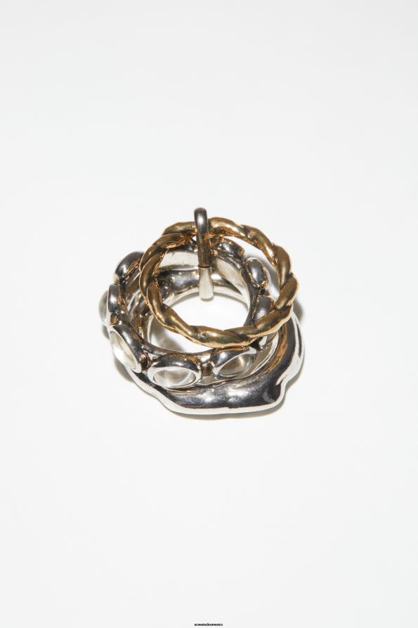 Acne Studios accesorios plata antigua/oro antiguo 0T4HT649 anillo de mezcla de trío