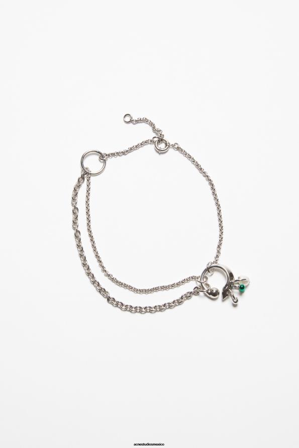 Acne Studios accesorios plata/verde 0T4HT678 collar con dijes y varias cadenas