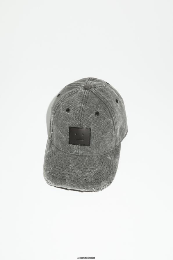 Acne Studios accesorios gris carbón 0T4HT585 gorra de cuero con parche en la cara