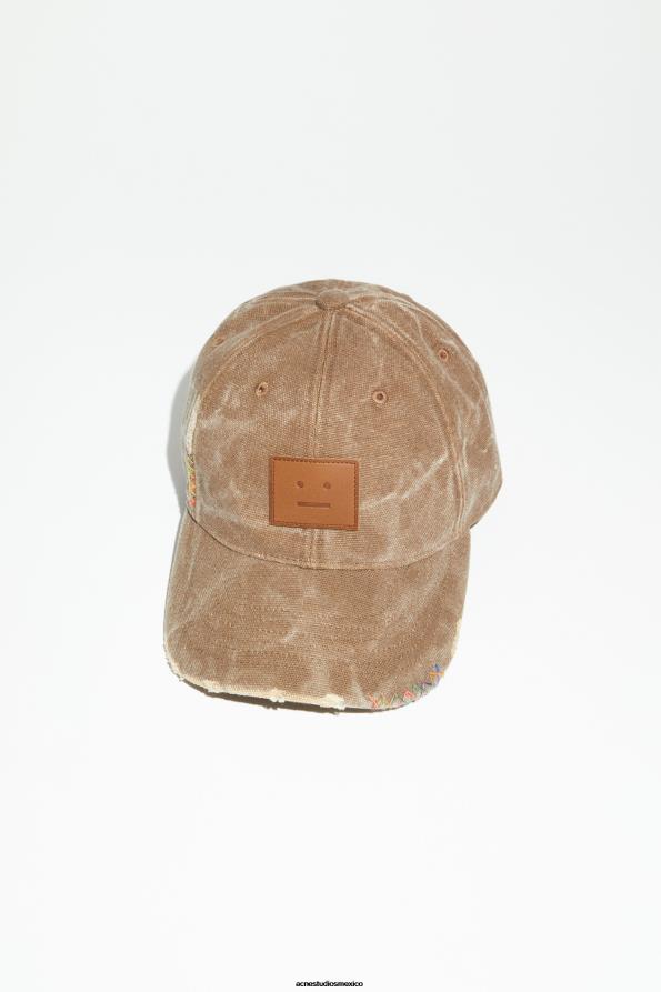 Acne Studios accesorios marrón caramelo 0T4HT626 gorra de cuero con parche en la cara