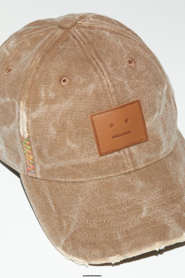 Acne Studios accesorios marrón caramelo 0T4HT626 gorra de cuero con parche en la cara