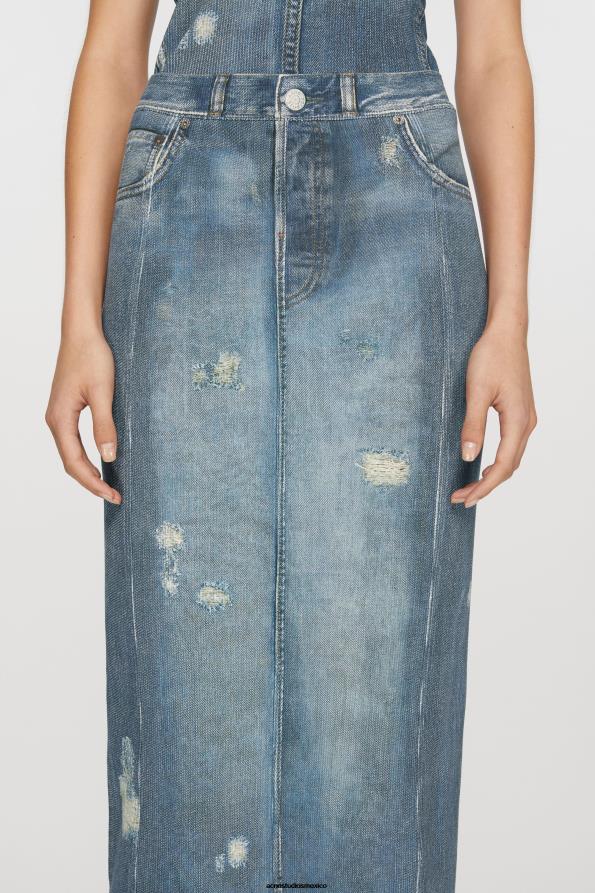 Acne Studios vestir azul denim 0T4HT248 falda estampada
