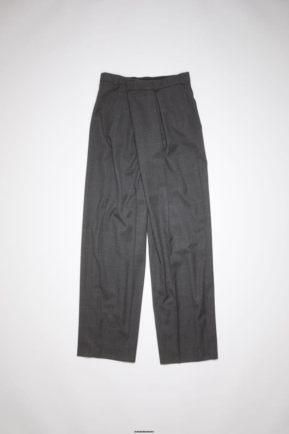 Acne Studios vestir gris negro 0T4HT1065 pantalones cruzados en mezcla de lana