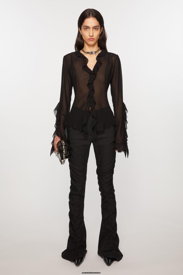 Acne Studios vestir negro 0T4HT293 pantalones fluidos de lino