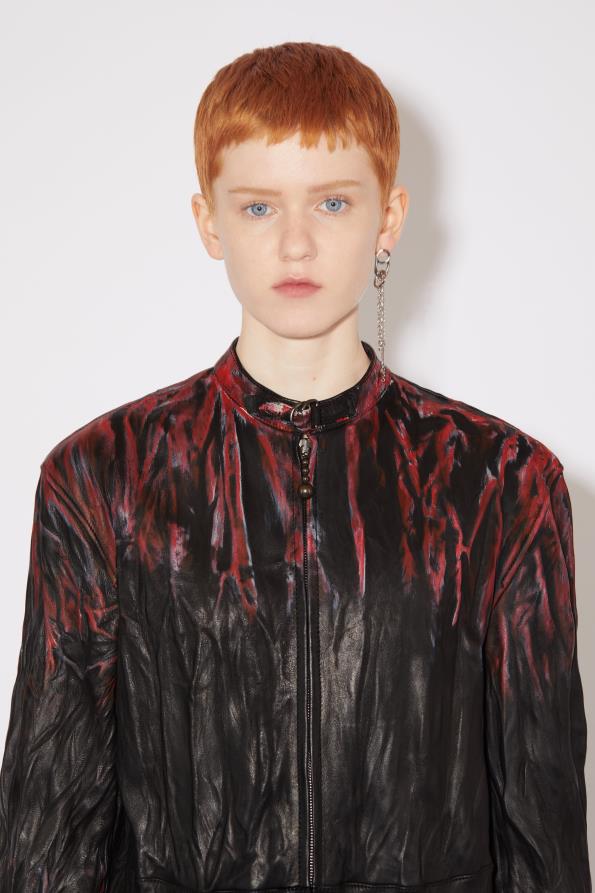 Acne Studios vestir negro/rojo 0T4HT329 desfile de mono de cuero arrugado