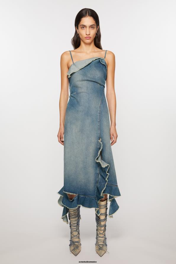Acne Studios vestir azul medio 0T4HT252 vestido vaquero con tirantes y volantes