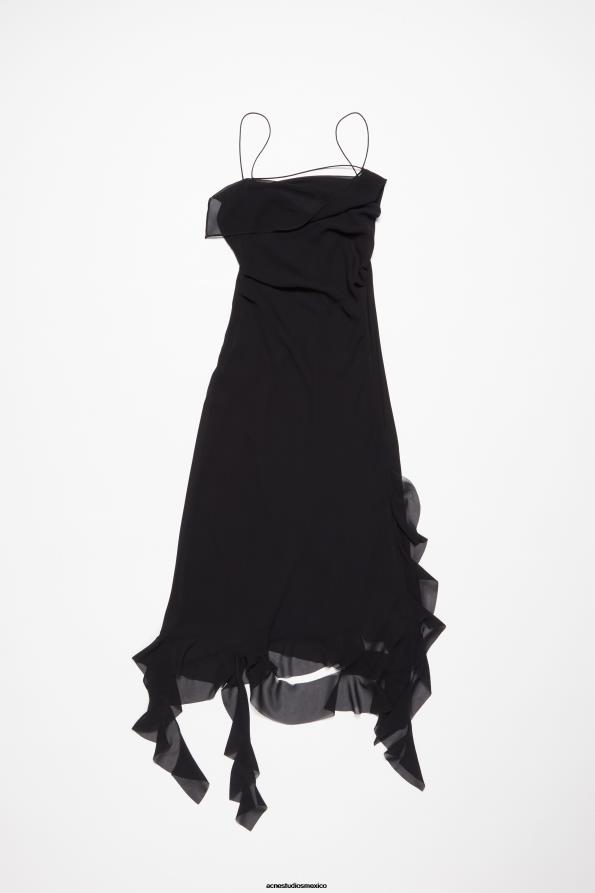 Acne Studios vestir negro 0T4HT258 vestido con tirantes y volantes