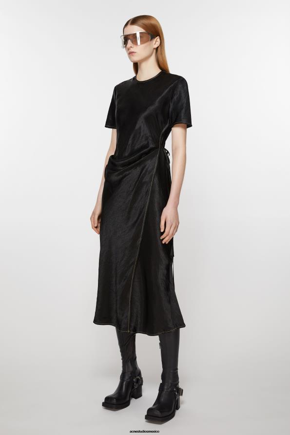 Acne Studios vestir negro 0T4HT264 vestido cruzado de satén