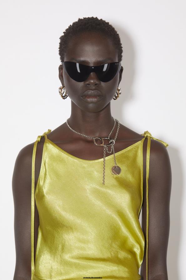 Acne Studios vestir oliva claro 0T4HT285 vestido de satén con corte al bies