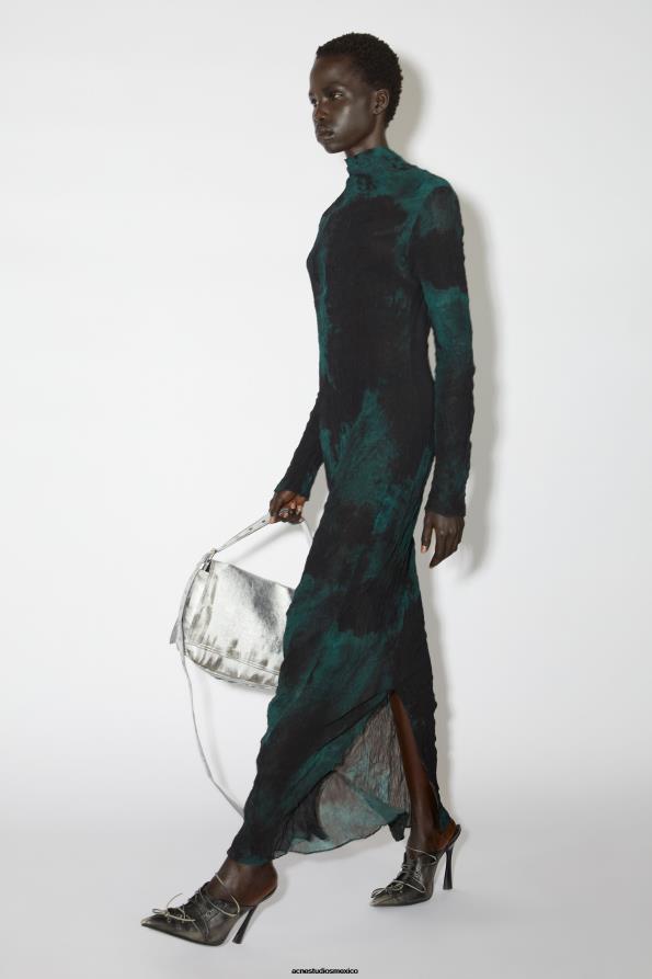 Acne Studios vestir verde 0T4HT270 desfile de vestido largo plisado
