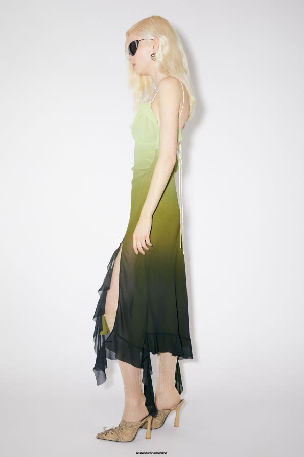 Acne Studios vestir verde 0T4HT273 vestido con tirantes y volantes