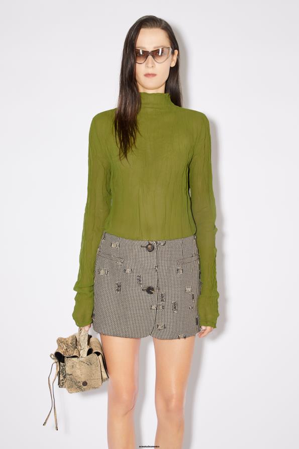Acne Studios vestir algas verdes 0T4HT189 desfile de pasarela con top arrugado y cuello alto