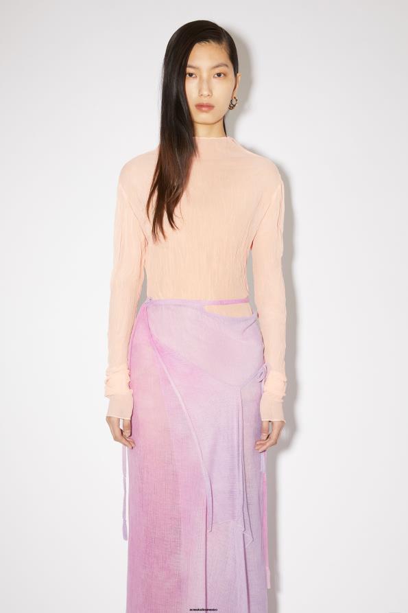 Acne Studios vestir rosa durazno 0T4HT182 desfile de pasarela con top arrugado y cuello alto