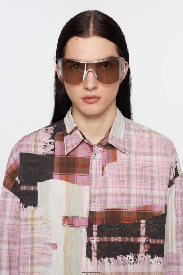 Acne Studios vestir rosa multicolor 0T4HT993 camisa estampada con botones