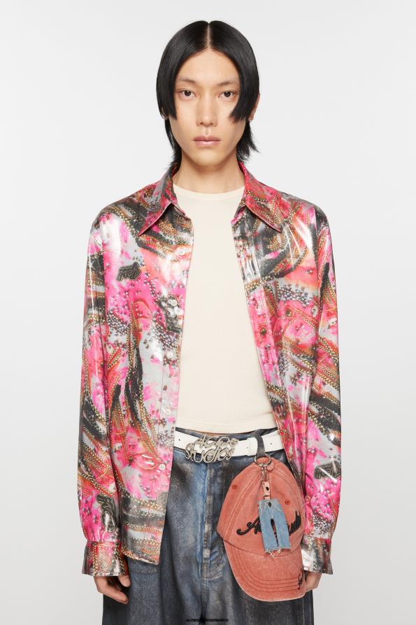 Acne Studios vestir rosa multicolor 0T4HT996 camisa con botones y estampado metalizado