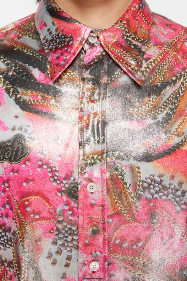Acne Studios vestir rosa multicolor 0T4HT996 camisa con botones y estampado metalizado