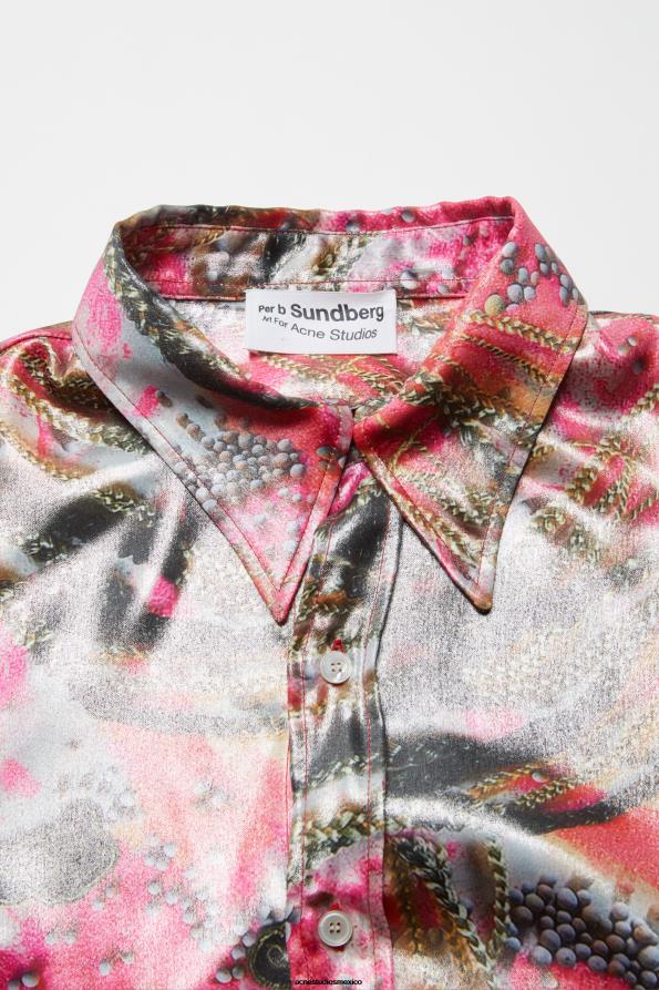 Acne Studios vestir rosa multicolor 0T4HT996 camisa con botones y estampado metalizado
