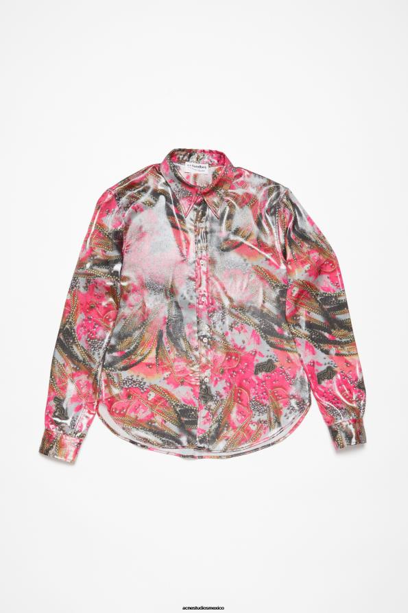 Acne Studios vestir rosa multicolor 0T4HT996 camisa con botones y estampado metalizado