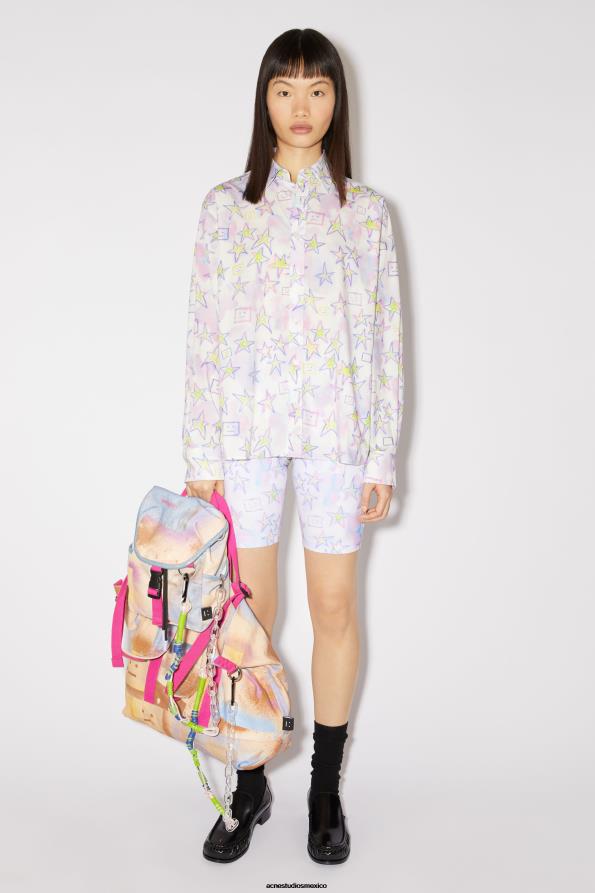 Acne Studios vestir rosa pálido/multicolor 0T4HT179 camisa estampada con botones unisex