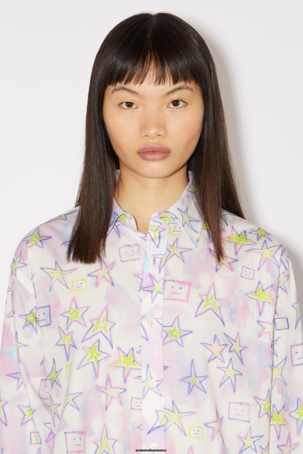 Acne Studios vestir rosa pálido/multicolor 0T4HT179 camisa estampada con botones unisex