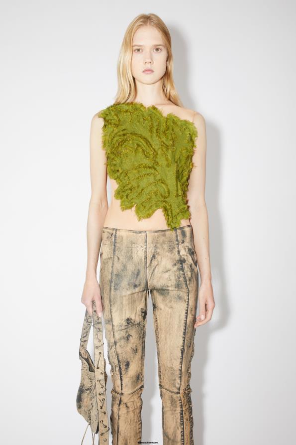Acne Studios vestir verde 0T4HT188 desfile de pasarela con top con tiras anudadas y hojas