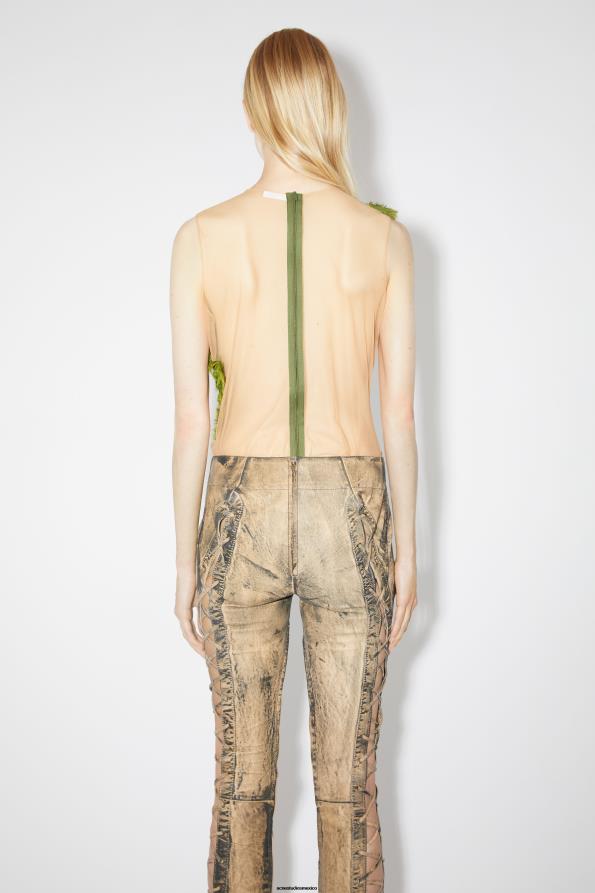 Acne Studios vestir verde 0T4HT188 desfile de pasarela con top con tiras anudadas y hojas