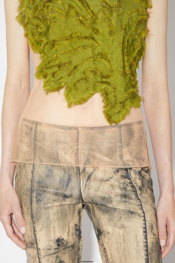 Acne Studios vestir verde 0T4HT188 desfile de pasarela con top con tiras anudadas y hojas