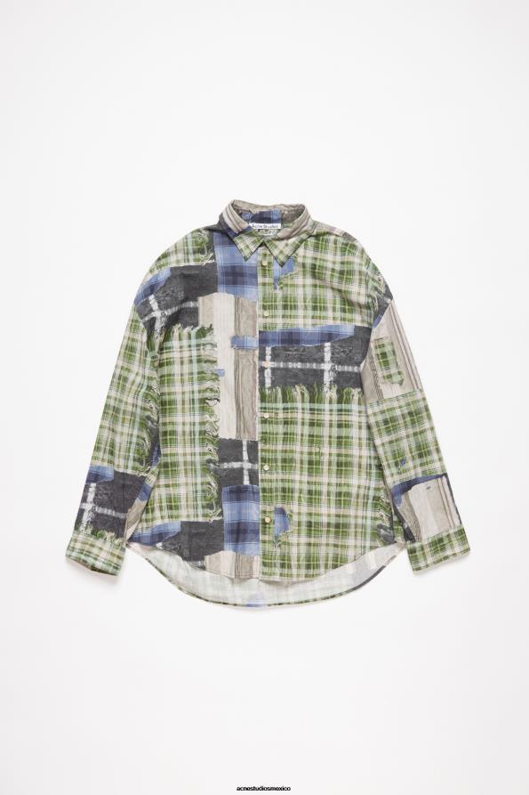 Acne Studios vestir verde múltiple 0T4HT985 camisa estampada con botones
