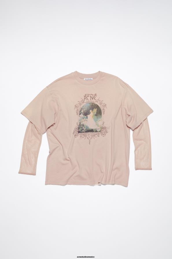 Acne Studios vestir Rosa empolvado 0T4HT397 camiseta con estampado en capas