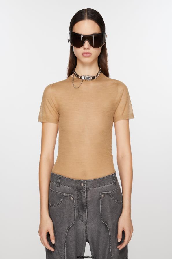 Acne Studios vestir beige camello 0T4HT64 camiseta de punto transparente