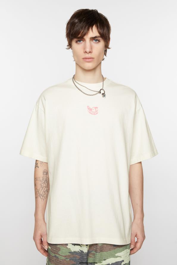 Acne Studios vestir blanquecino 0T4HT1119 camiseta bordada - ajuste relajado