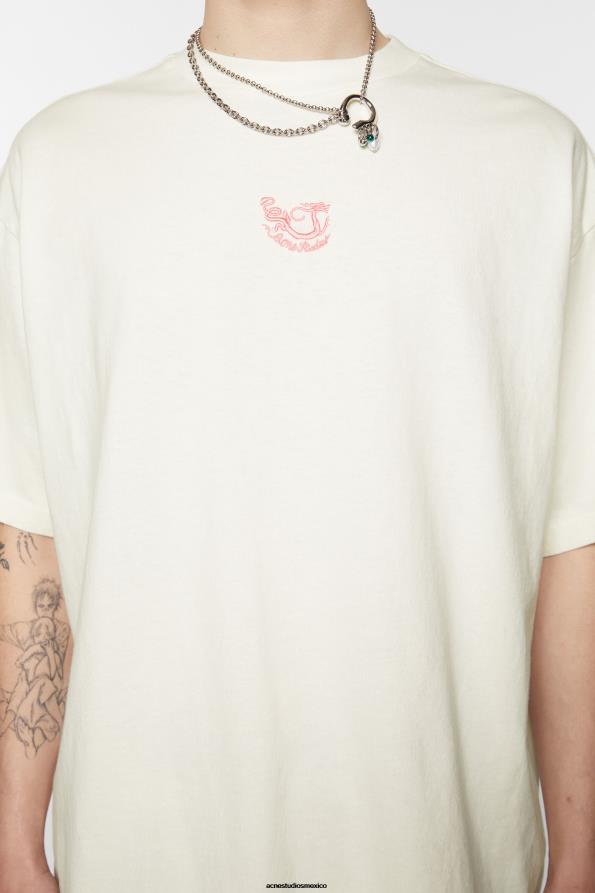 Acne Studios vestir blanquecino 0T4HT1119 camiseta bordada - ajuste relajado